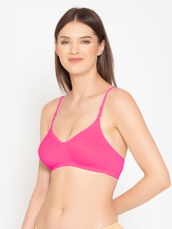 Groversons Paris Beauty Women's Cotton Dobby design fabric, Non-Padded, Non-wired, Full-Coverage, T-shirt Bra, (BR047-HOT PINK)
