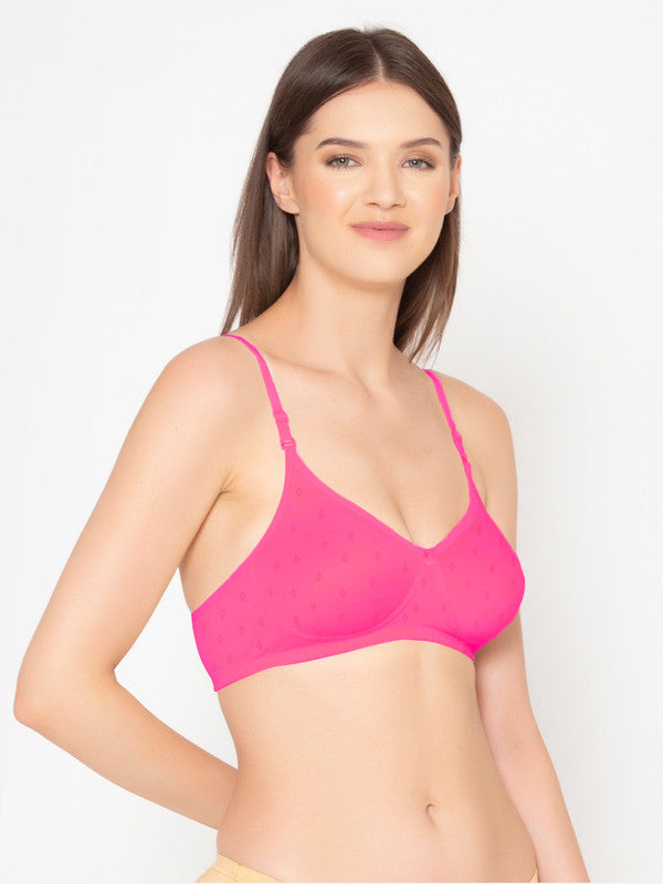 Groversons Paris Beauty Women's Cotton Dobby design fabric, Non-Padded, Non-wired, Full-Coverage, T-shirt Bra, (BR047-HOT PINK)