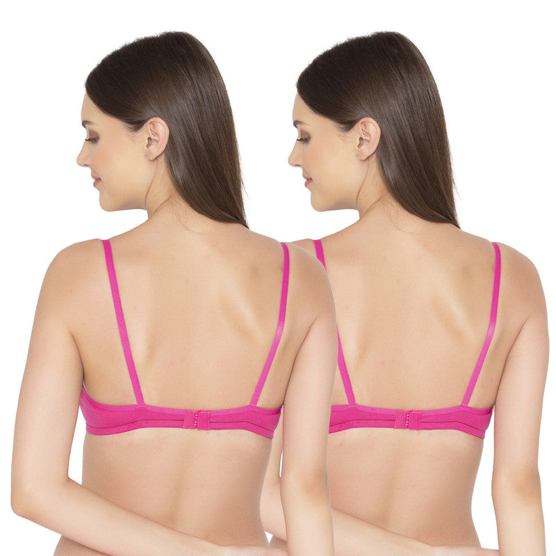 Groversons Paris Beauty Women's Pack Of 2 Non-Padded-Non-Wired Everyday Bra Cotton Bra (COMB40-Hot Pink)