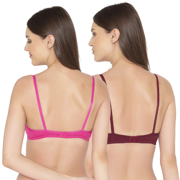 Groversons Paris Beauty Women's Pack Of 2 Non-Padded-Non-Wired Everyday Bra Cotton Bra (COMB40-Hot Pink & Maroon)