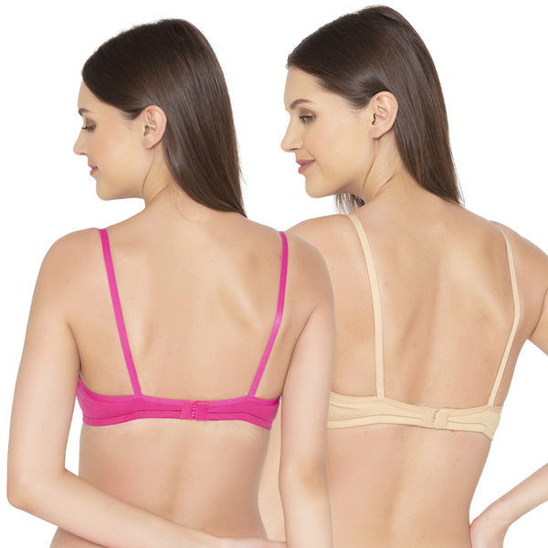 Groversons Paris Beauty Women's Pack Of 2 Non-Padded-Non-Wired Everyday Bra Cotton Bra (COMB40-Hot Pink & Nude)
