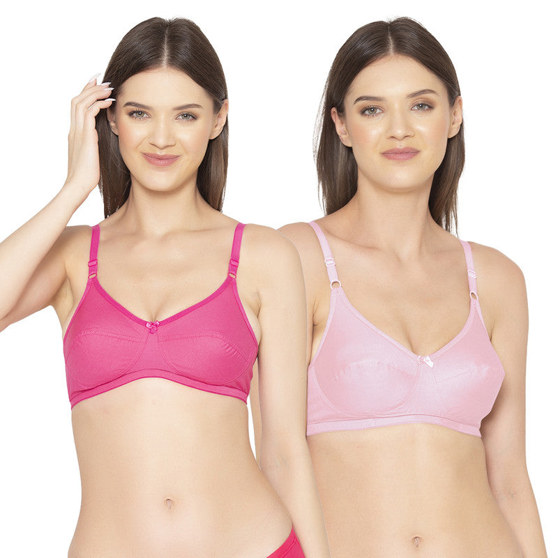 Groversons Paris Beauty Women's Pack Of 2 Non-Padded-Non-Wired Everyday Bra Cotton Bra (COMB40-Hot Pink & Pink)