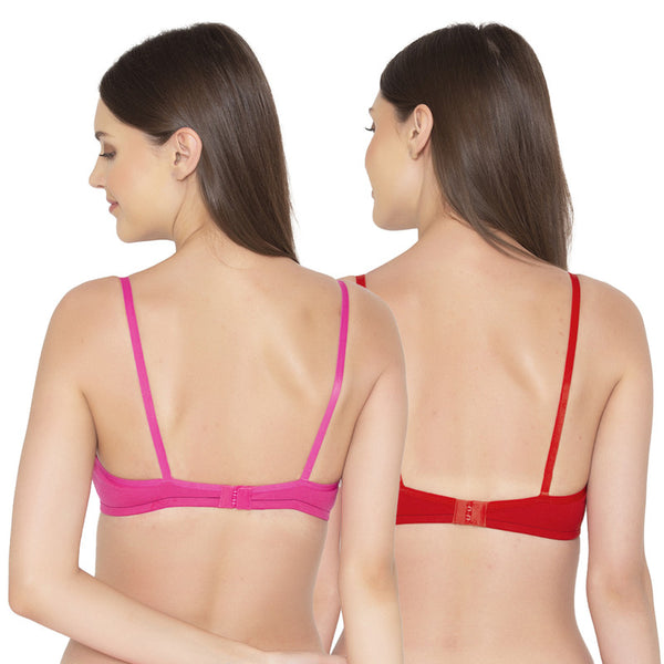 Groversons Paris Beauty Women's Pack Of 2 Non-Padded-Non-Wired Everyday Bra Cotton Bra (COMB40-Hot Pink & Red)