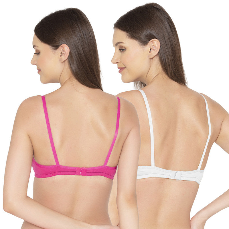 Groversons Paris Beauty Women's Pack Of 2 Non-Padded-Non-Wired Everyday Bra Cotton Bra (COMB40-Hot Pink & White)