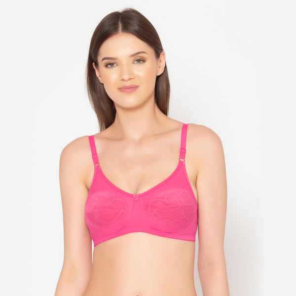 Women's Non Padded Full Coverage Tshirt  Lace Bra-Hotpink