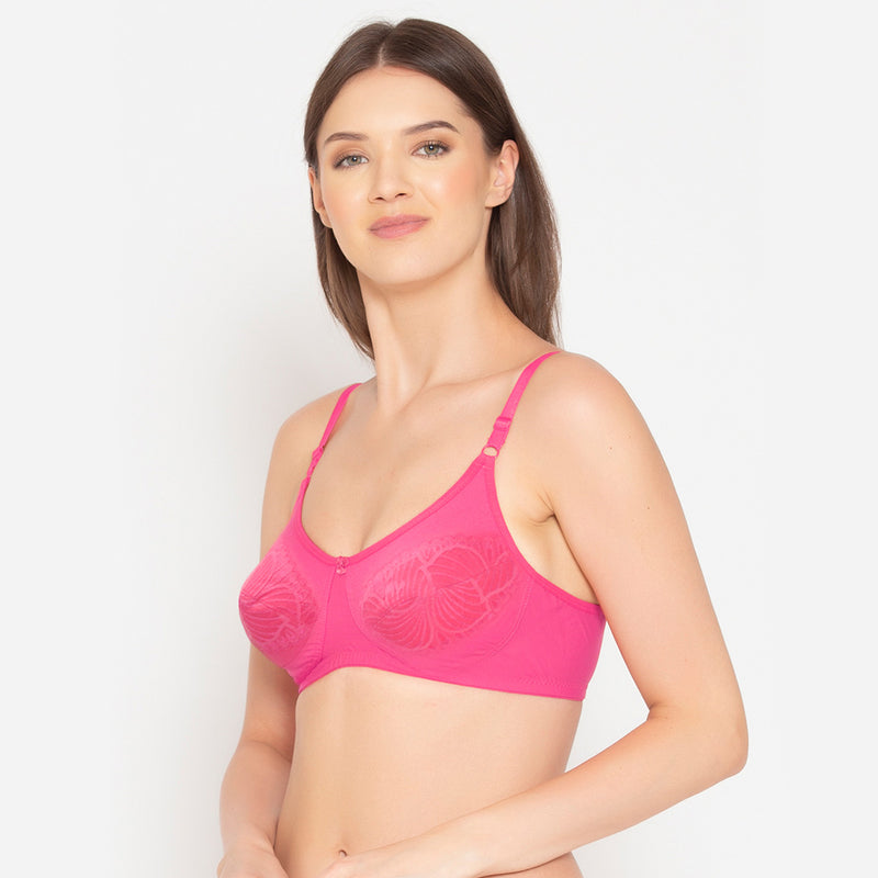 Women's Non Padded Full Coverage Tshirt  Lace Bra-Hotpink