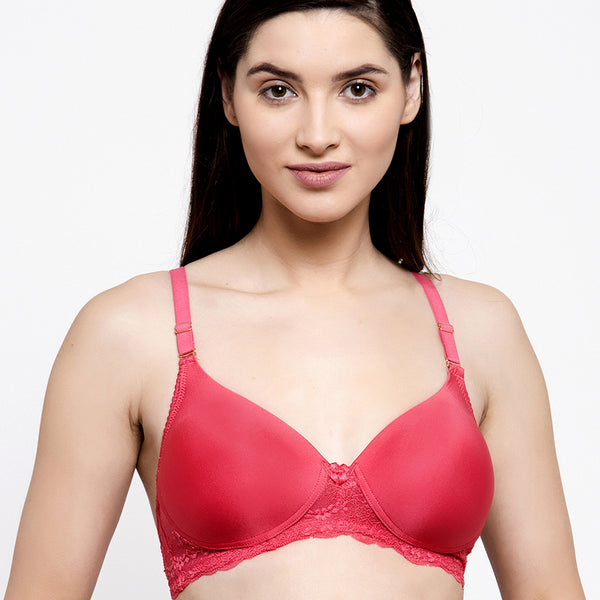 Festive Aura Padded Non-Wired Lace T shirt Bra - Deep Mulberry
