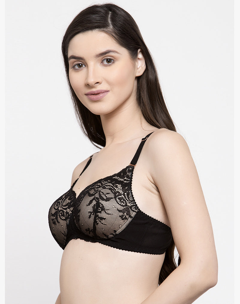 Lace Bra-Buy Non Wired Padded Navy Blue Lace Bra Online – gsparisbeauty