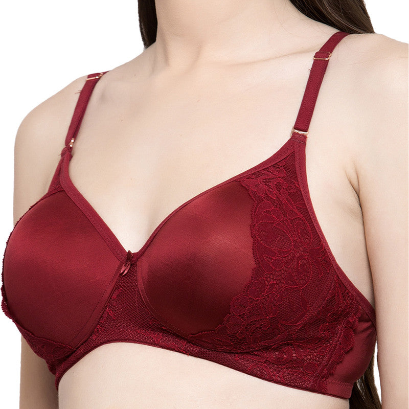 Women's Padded, Non-Wired, Multiway, T-Shirt Bra with lace (BR178-MAROON)