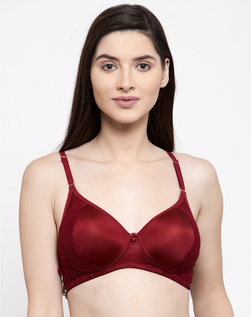 Lace Bra-Buy Non Wired Padded Wine Lace Bra Online in India – gsparisbeauty