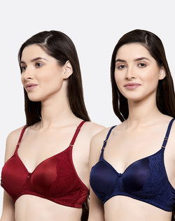 CRAFTED WITH LACE NON WIRED PADDED BRA - PACK OF 2