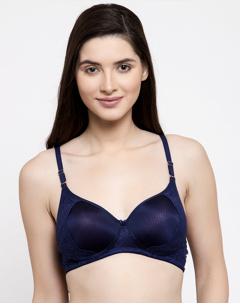 Lace Bra-Buy Non Wired Padded Navy Blue Lace Bra Online – gsparisbeauty