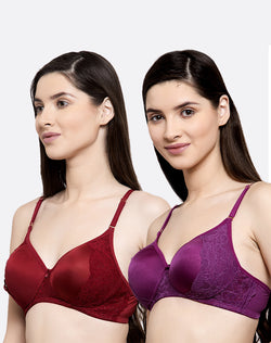 CRAFTED WITH LACE NON WIRED PADDED BRA - PACK OF 2