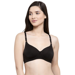 Women's Padded, Non-Wired, Multiway, T-Shirt Bra (BR174-BLACK)