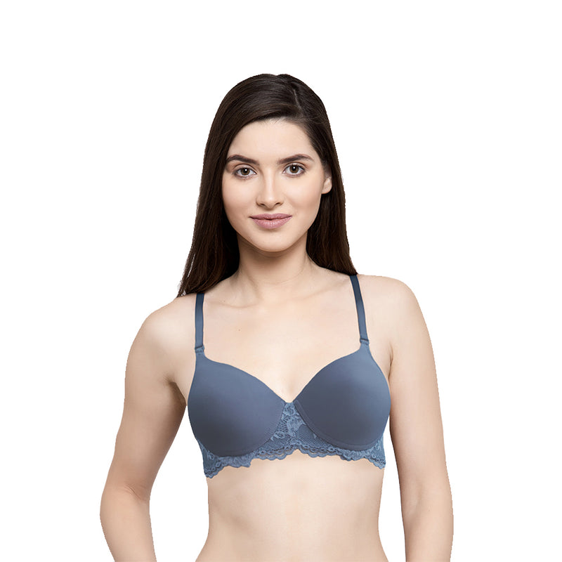 Buy Padded Non-Wired Full Cup Bra in Light Grey - Lace Online