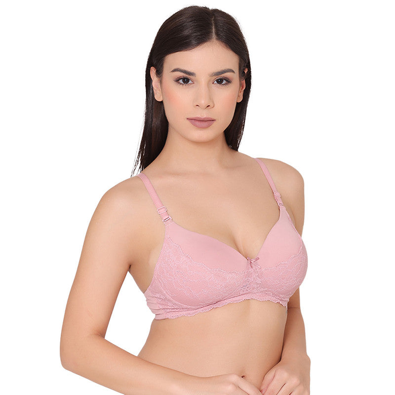 Women's Padded, Non-Wired, Multiway, T-Shirt Bra with lace (BR097-MAUVE)
