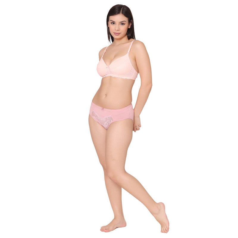 Women's Padded, Non-Wired, Multiway, T-Shirt Bra with lace (BR097-PEACH)