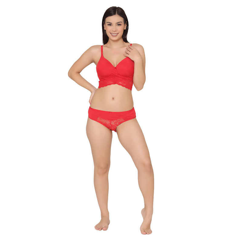Women’s Lace Padded Wire-Free Bralette Bra (BR091-RED)
