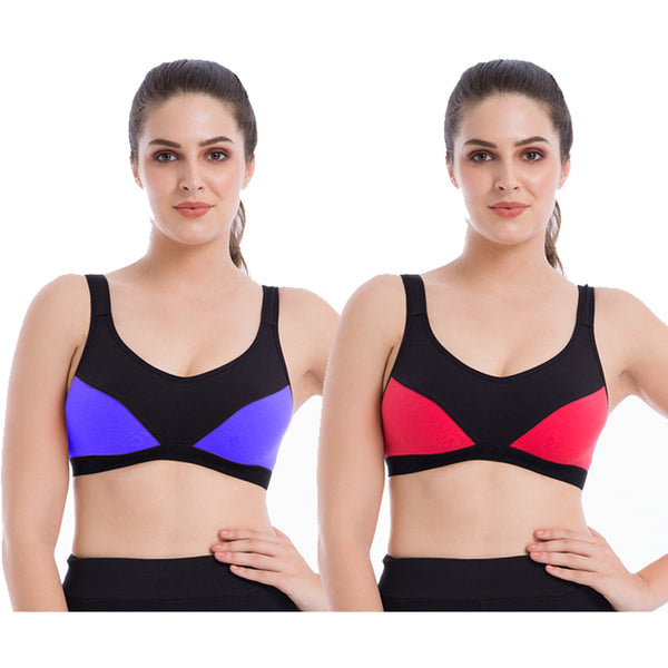 Sienna High Impact Coolmax Molded Cup Underwire Sports Bra | D - H Cup |  Red - Blue - Grey