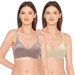 Groversons Paris Beauty Women's Pack of 2 Non-Padded, Non-Wired, Multiway, T-Shirt Bra , Moulded Bra (COMB35-IRISH CREAM & SHADOW GREY)