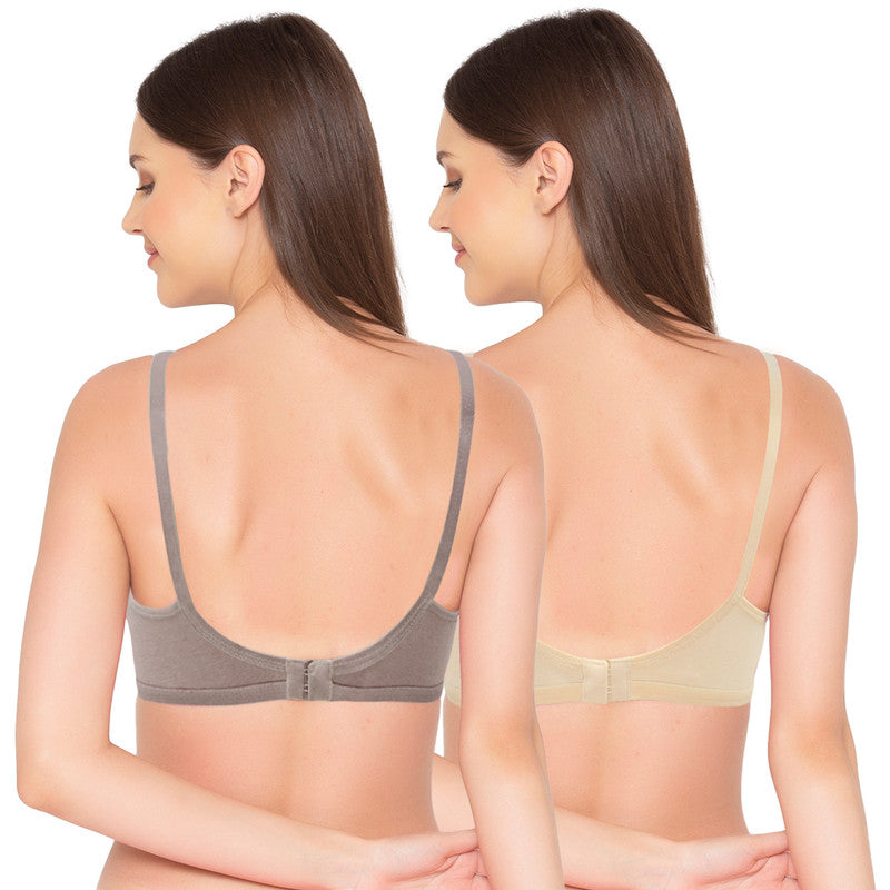 Groversons Paris Beauty Women's Pack of 2 Non-Padded, Non-Wired, Multiway, T-Shirt Bra , Moulded Bra (COMB35-IRISH CREAM & SHADOW GREY)