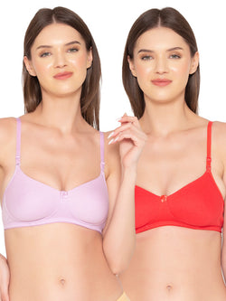 Women’s Pack of 2 seamless Non-Padded, Non-Wired Bra (COMB10-CORAL & LAVENDER)