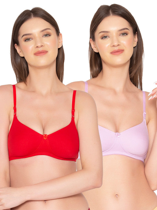 Women’s Pack of 2 seamless Non-Padded, Non-Wired Bra (COMB10-RED & LAVENDER)