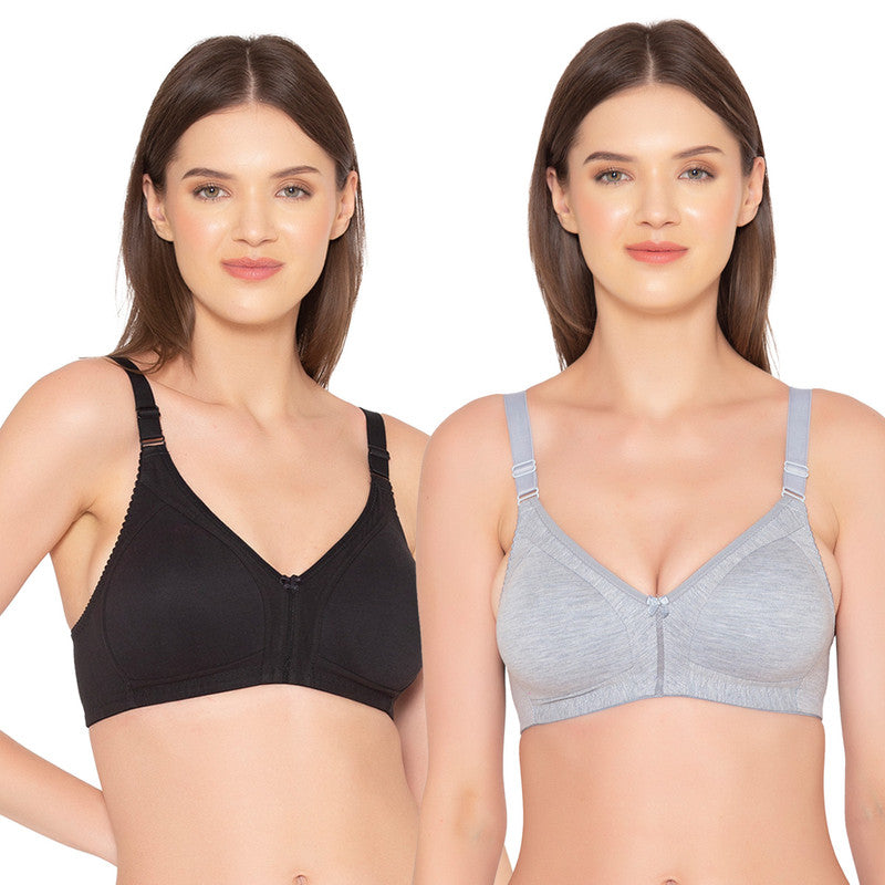 Groversons Paris Beauty Women's Full Coverage and Non- Padded Supima Cotton spacer and Minimiser Bra (COMB08-BLACK & M.GREY)