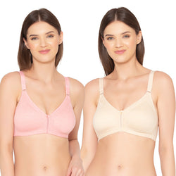 Groversons Paris Beauty Women's Full Coverage and Non- Padded Supima Cotton spacer and Minimiser Bra (COMB08-M.SKIN & M.PINK)