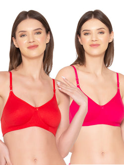 Women’s Pack of 2 seamless Non-Padded, Non-Wired Bra (COMB09-RED & MAGENTA)