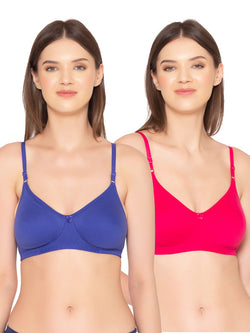 Women’s Pack of 2 seamless Non-Padded, Non-Wired Bra (COMB09-ROYAL BLUE & MAGENTA)