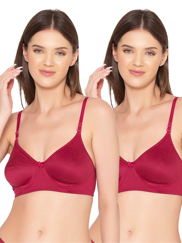 Women's Pack of 2 seamless Non-Padded, Non-Wired Bra (COMB03-MAROON)