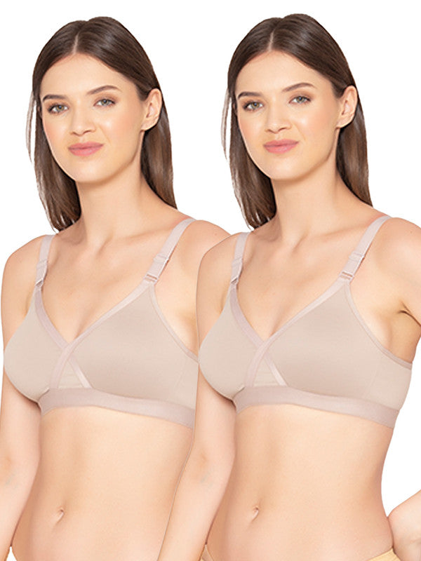 Women’s Pack of 2 cotton rich Non-Padded Wireless smooth super lift full coverage Bra (COMB01-MATTE NUDE)