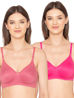 Women's Pack of 2 seamless Non-Padded, Non-Wired Bra (COMB03-HOT PINK-&-MAUVE)