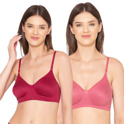 Women's Pack of 2 seamless Non-Padded, Non-Wired Bra (COMB03-MAROON-&-MAUVE)