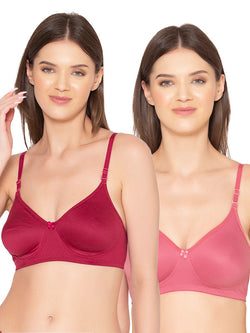 Women's Pack of 2 seamless Non-Padded, Non-Wired Bra (COMB03-MAUVE-&-MAROON)