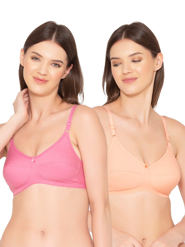 Women's Pack of 2 Non-Padded, Wirefree, Full-Coverage Bra (COMB06-MAUVE & PEACH)