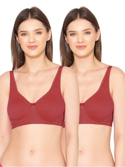 Women’s Pack of 2 Full Support, Non-Padded Seamless T-Shirt Bra (COMB07-MAUVE)