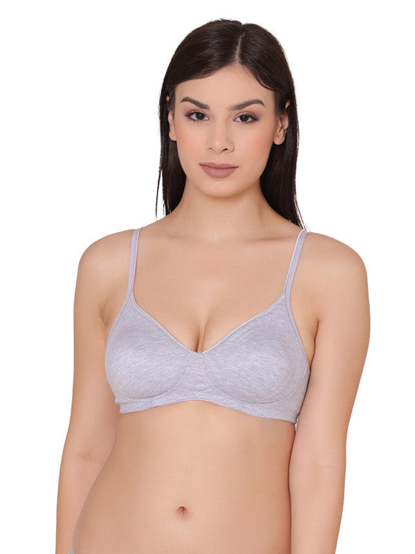 Women's Non Padded Non Wired Full Coverage Super Support Cotton Bra (BR129-GREY-MILANGE)
