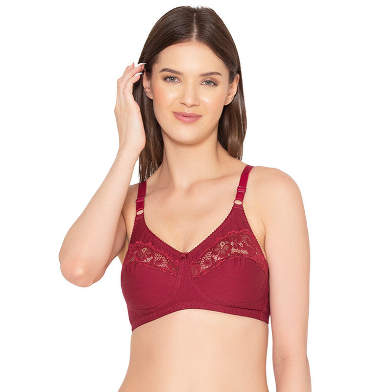 Groversons Paris Beauty  Women’s cotton, full coverage, non-padded, non-wired bra (COMB02-MAROON & SKIN)