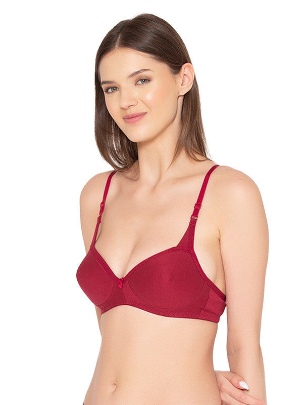 Groversons Paris Beauty Women's Pack of 2 Padded, Non-Wired, Seamless T-Shirt Bra (COMB25-MAROON & WHITE)
