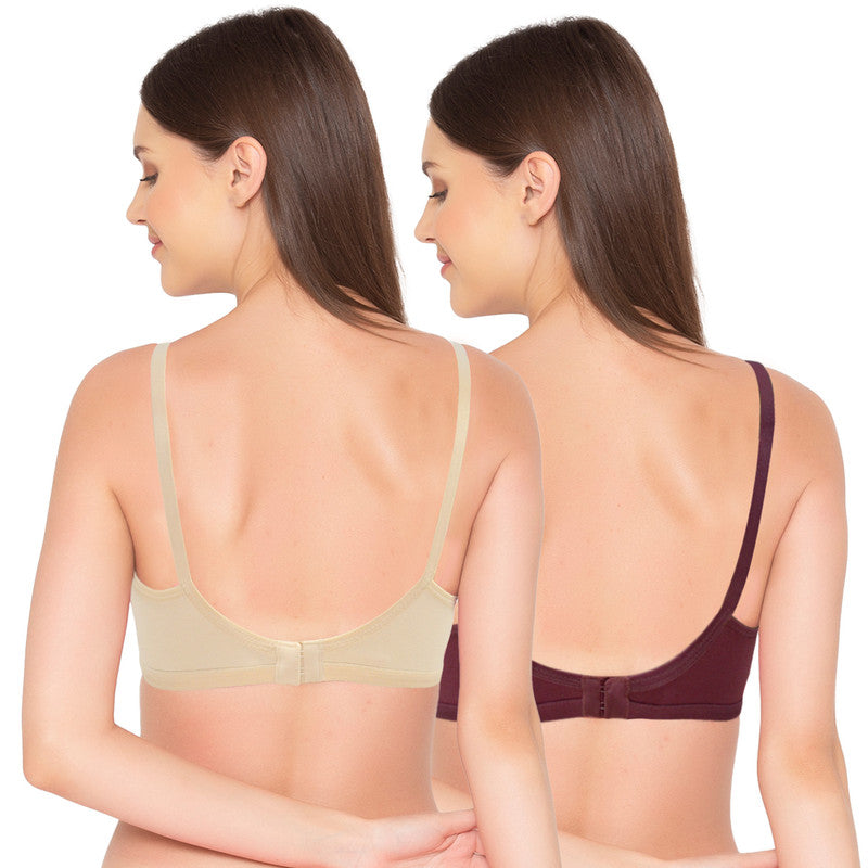 Groversons Paris Beauty Women's Pack of 2 Non-Padded, Non-Wired, Multiway, T-Shirt Bra , Moulded Bra (COMB35-IRISH CREAM & MAROON BANNER)