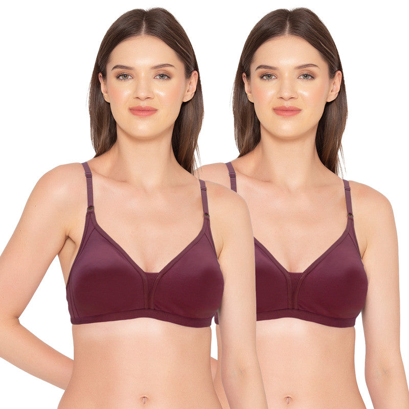 Groversons Paris Beauty Women's Pack of 2 Non-Padded, Non-Wired, Multiway, T-Shirt Bra , Moulded Bra (COMB35-MAROON BANNER)