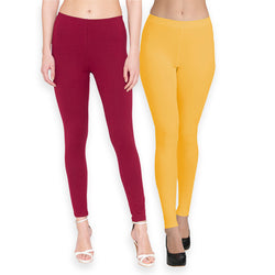 Groversons Paris Beauty Women's Pack of 2 Regular Leggings (MAROON & MUSTURD GOLD)