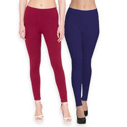 Groversons Paris Beauty Women's Pack of 2 Regular Leggings (MAROON & NAVY)