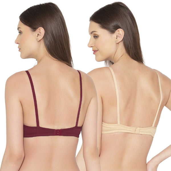 Groversons Paris Beauty Women's Pack Of 2 Non-Padded-Non-Wired Everyday Bra Cotton Bra (COMB40-Maroon & Nude)