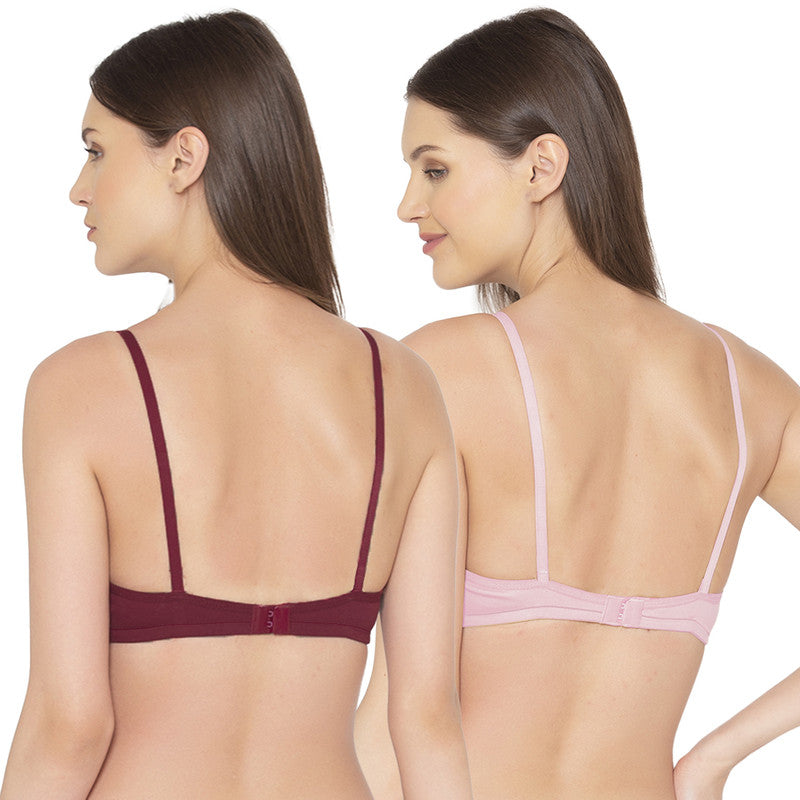 Groversons Paris Beauty Women's Pack Of 2 Non-Padded-Non-Wired Everyday Bra Cotton Bra (COMB40-Maroon & Pink)