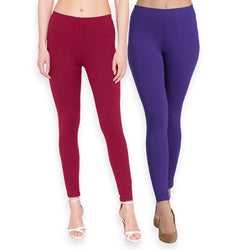 Groversons Paris Beauty Women's Pack of 2 Regular Leggings (MAROON & PURPLE)