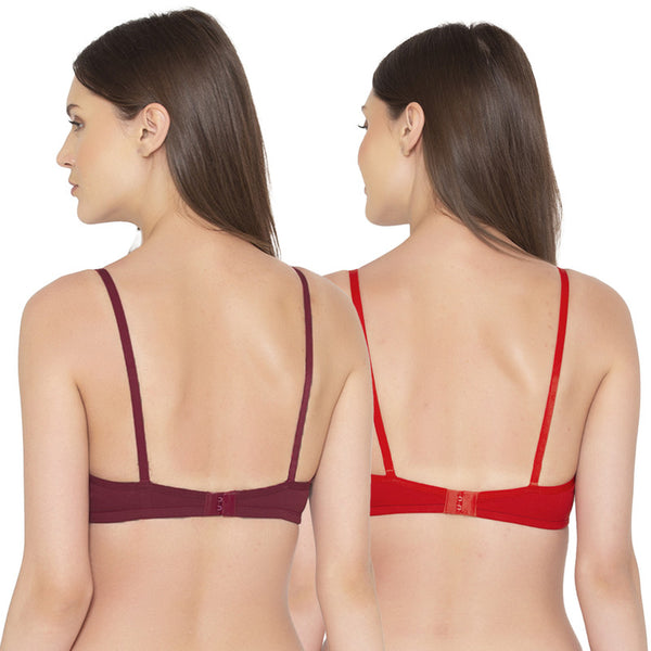 Groversons Paris Beauty Women's Pack Of 2 Non-Padded-Non-Wired Everyday Bra Cotton Bra (COMB40-Maroon & Red)