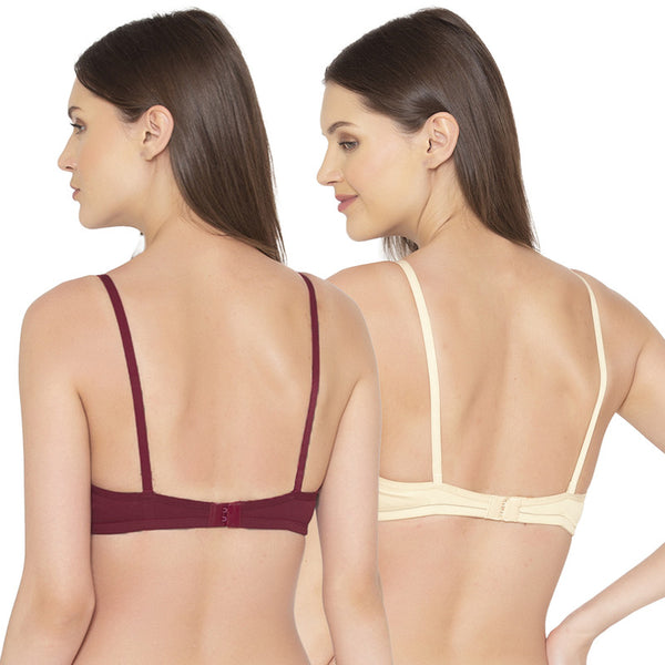 Groversons Paris Beauty Women's Pack Of 2 Non-Padded-Non-Wired Everyday Bra Cotton Bra (COMB40-Maroon & Skin)